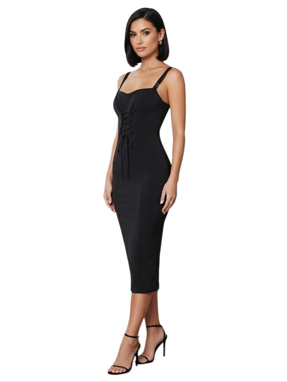 Nookie Black Lace-Up Corset Style Midi Dress Size M
